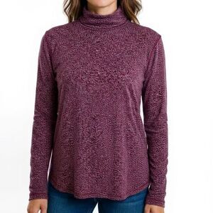 L.L. Bean Plum Abstract Long Sleeve Turtleneck Top  Size L P